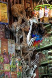 Lama-Föten hängen an einem Marktstand in La Paz, Bolivien