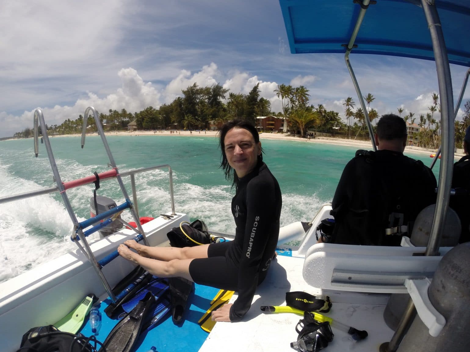 Nikki nach dem Tauchgang in Punta Cana